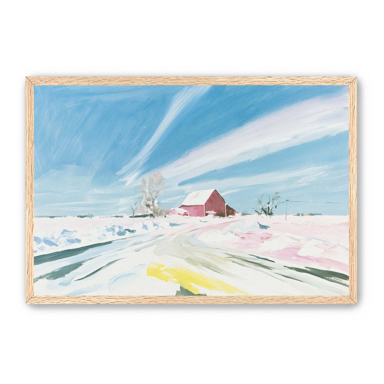 White sky over red barn