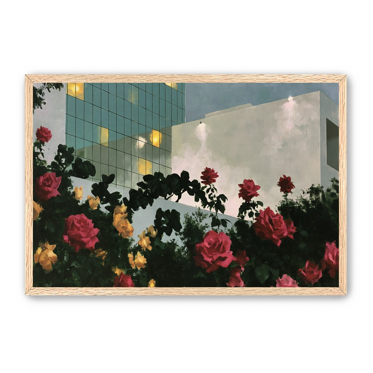 Roses under office lights