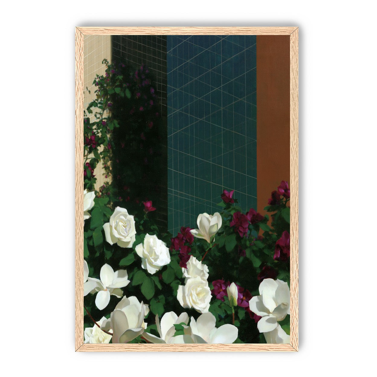 Roses against the blue grid