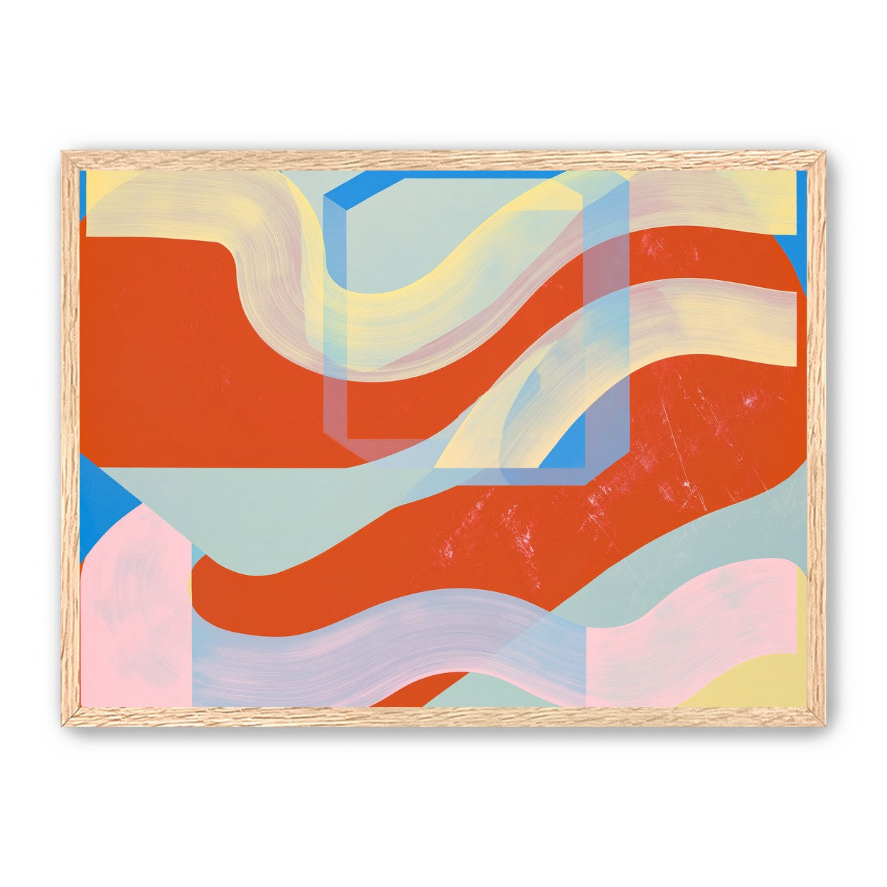 Translucent bands over red blocks