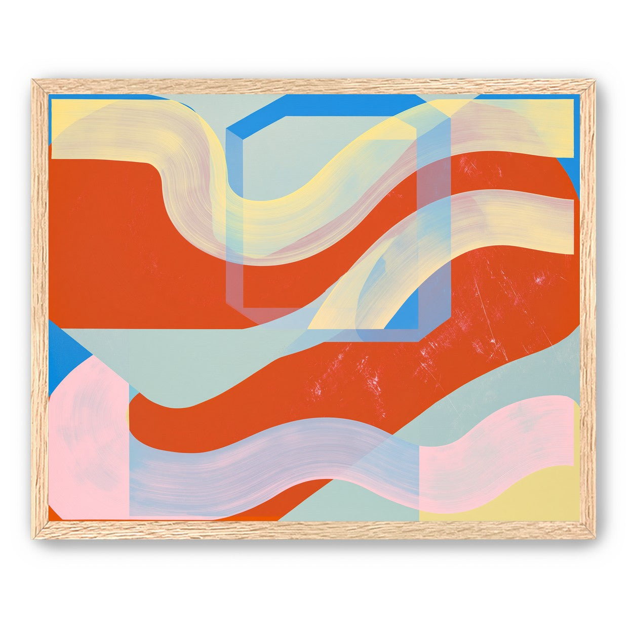 Translucent bands over red blocks