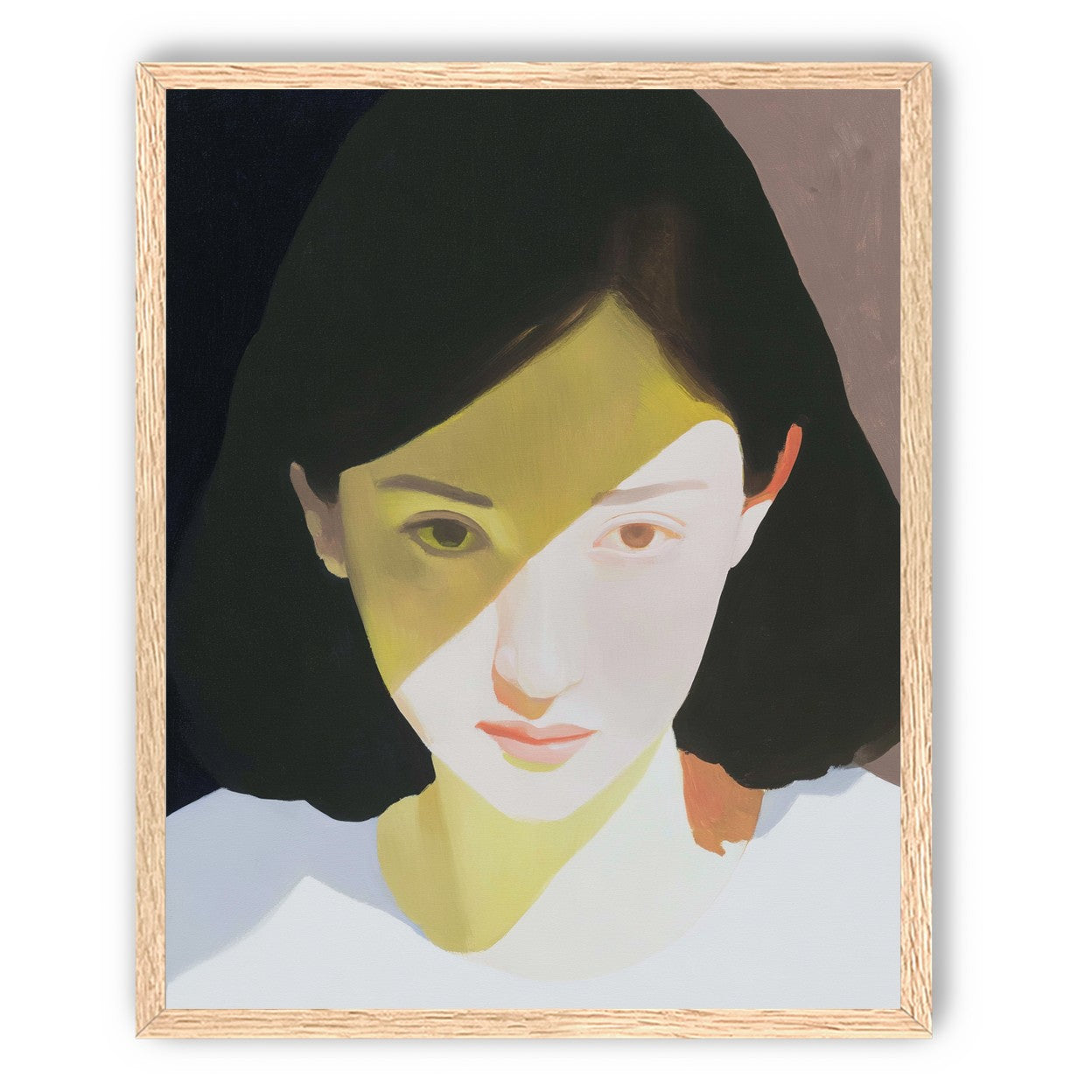Yellow light across her face