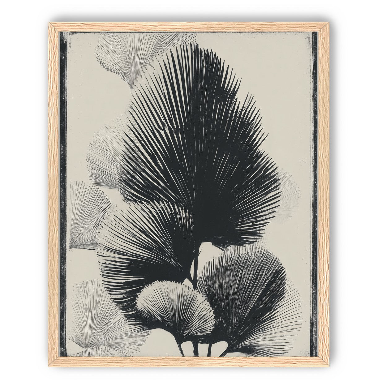 Fan fronds in ink shadow