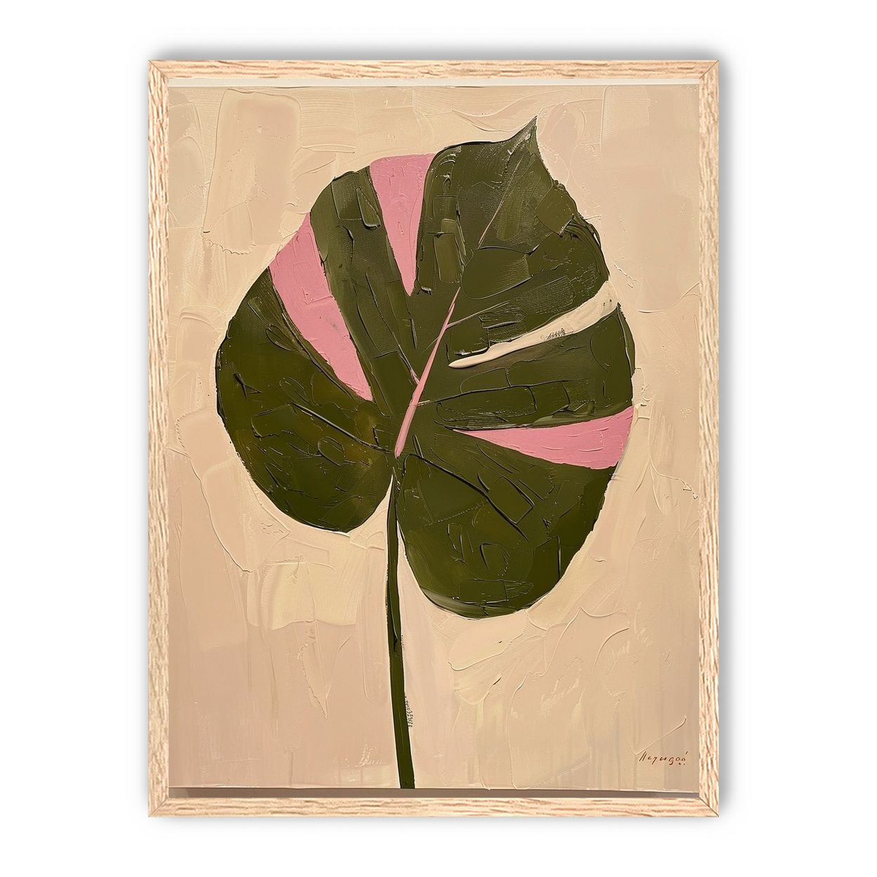 Pink banded leaf on plastered white