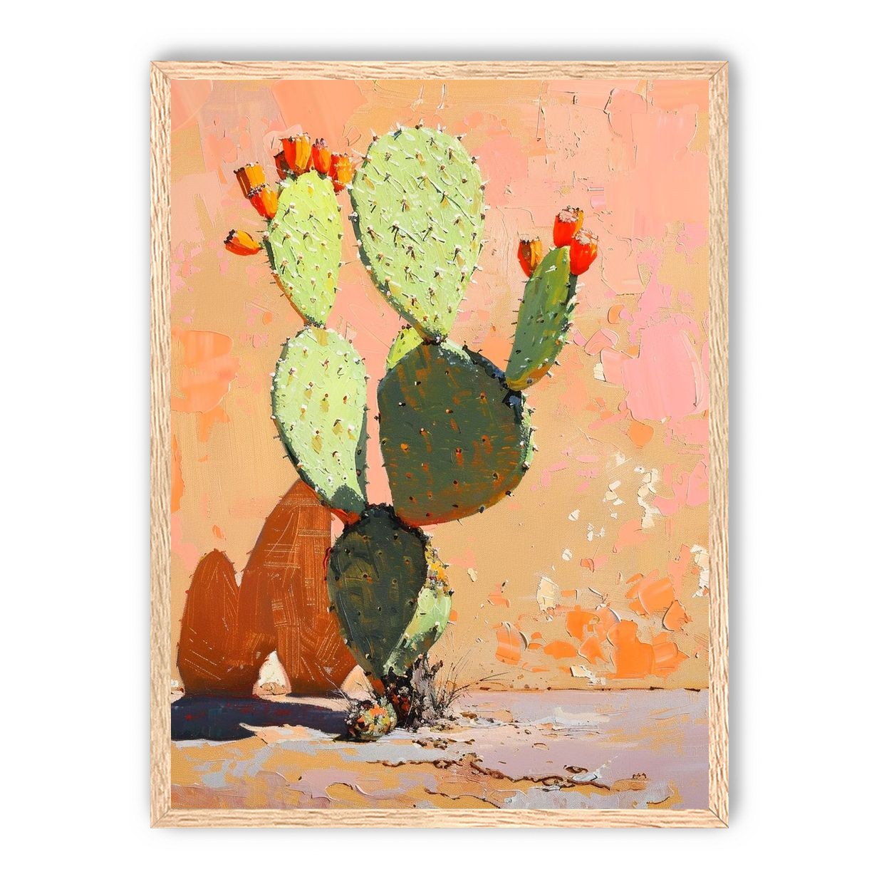 Prickly pear in sunlit plaster