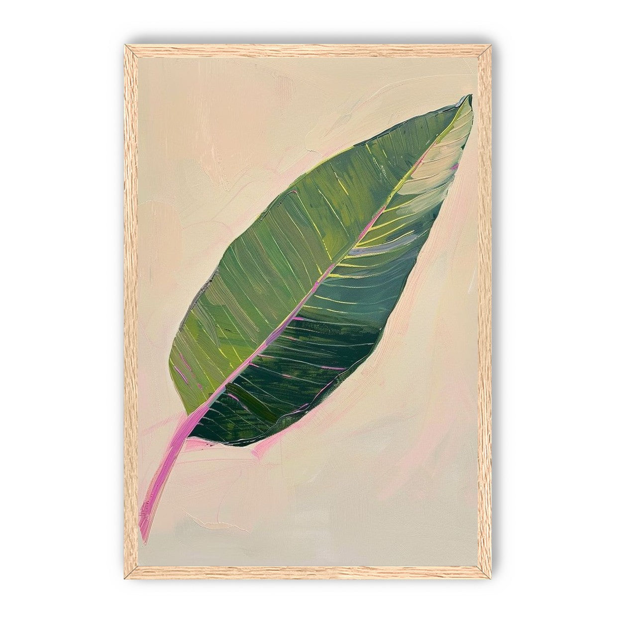 Green leaf with pink spine
