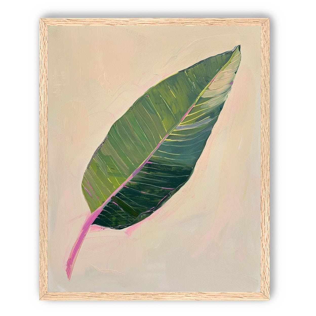 Green leaf with pink spine