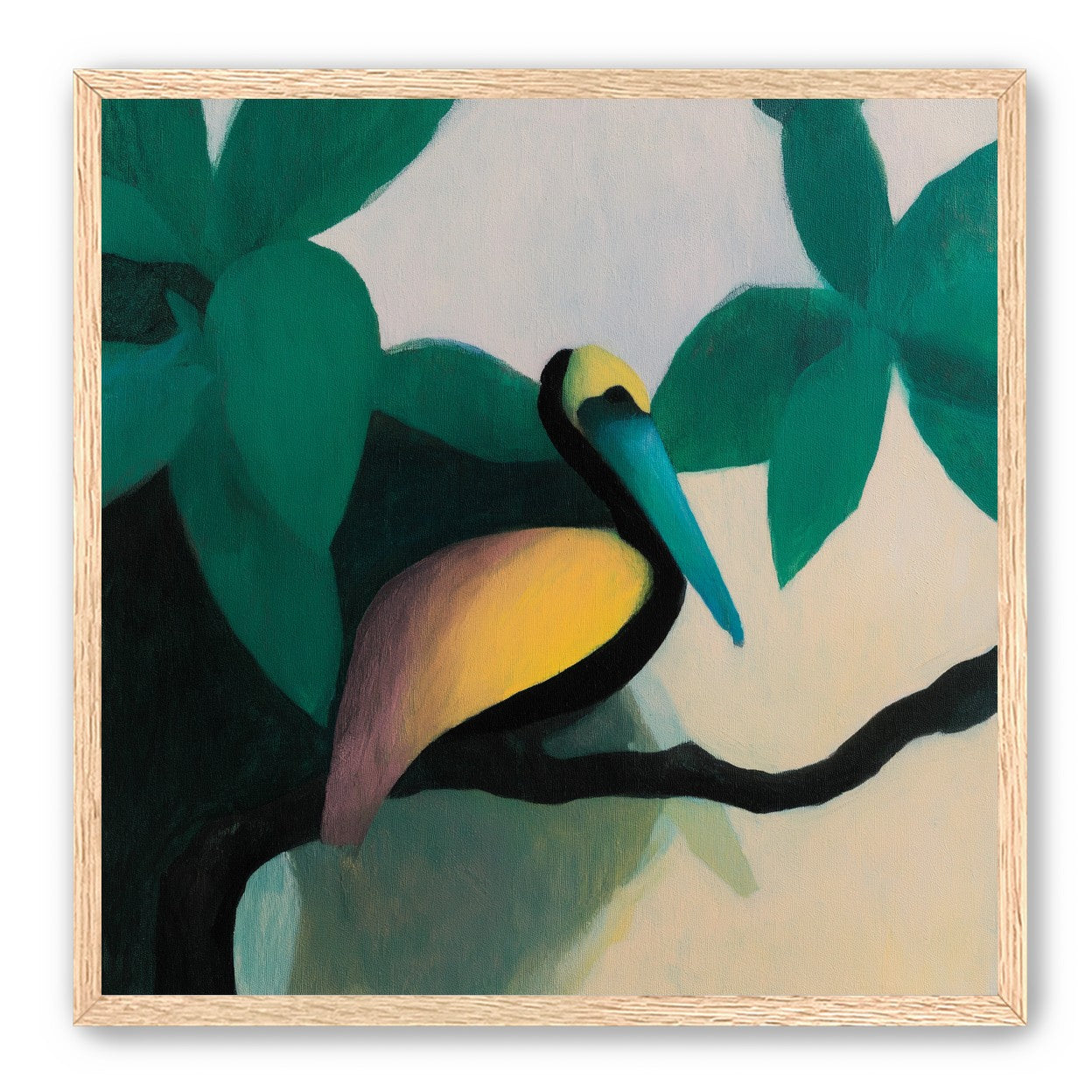Blue beak in teal leaves