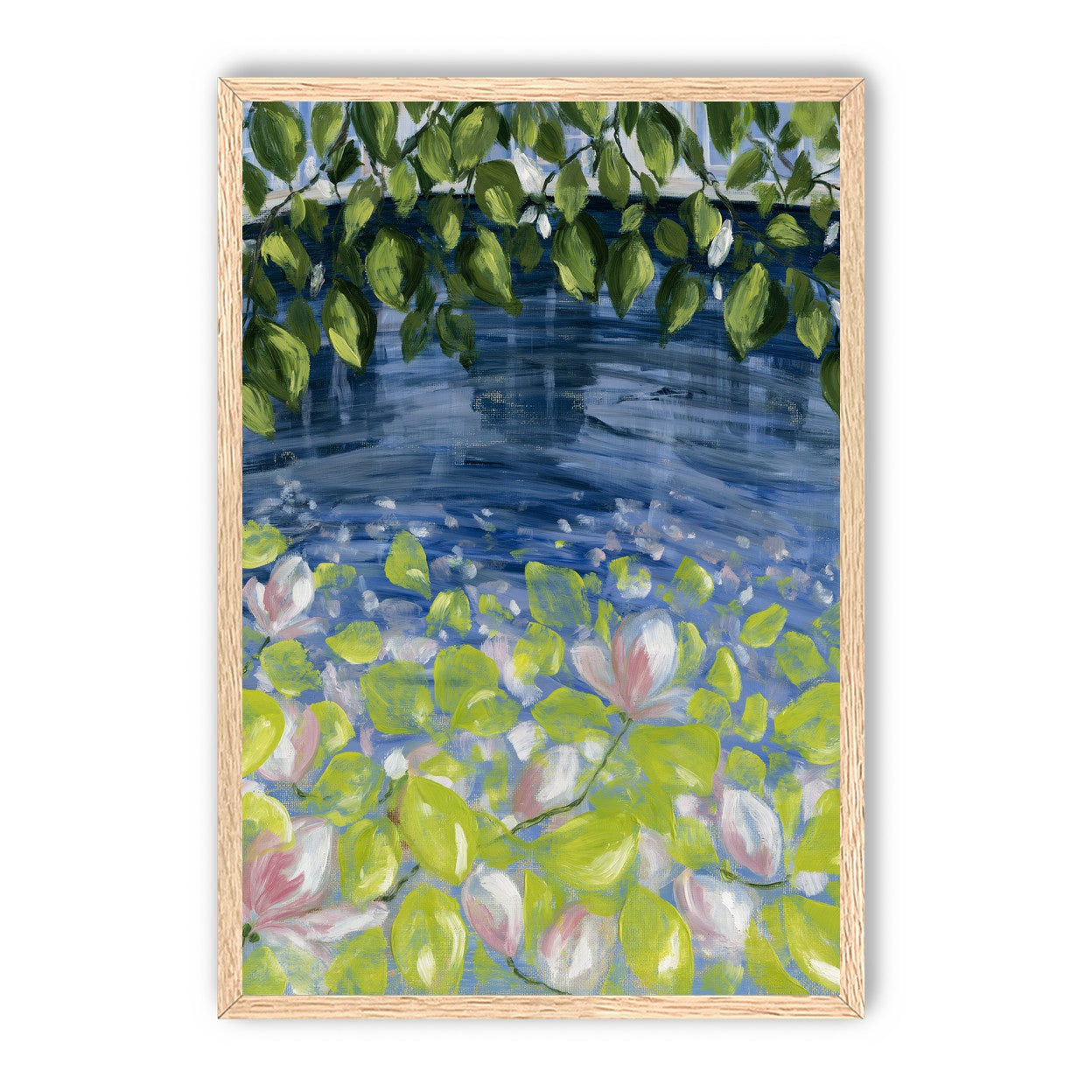 Leaves over lily pond