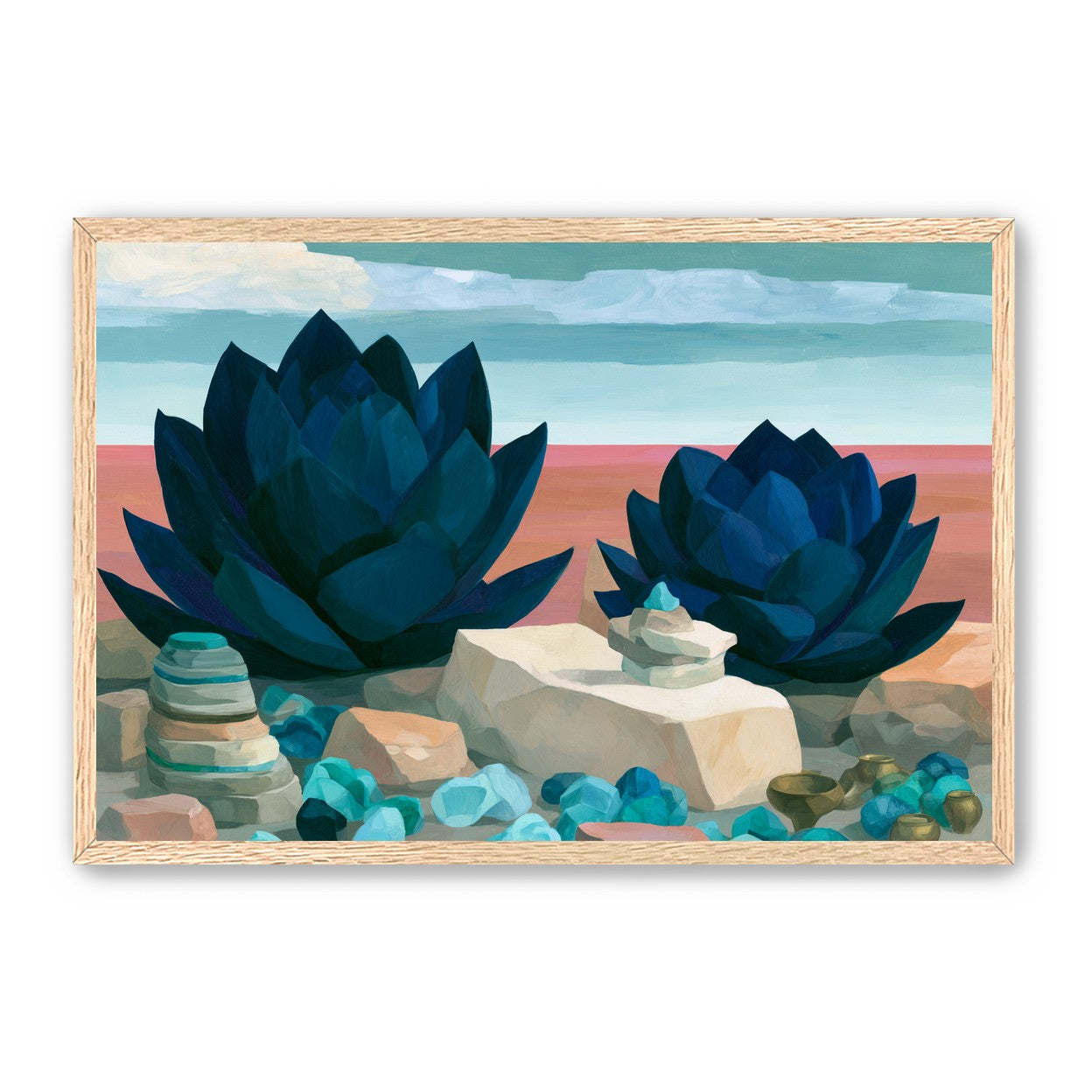 Deep blue blooms on coral ground