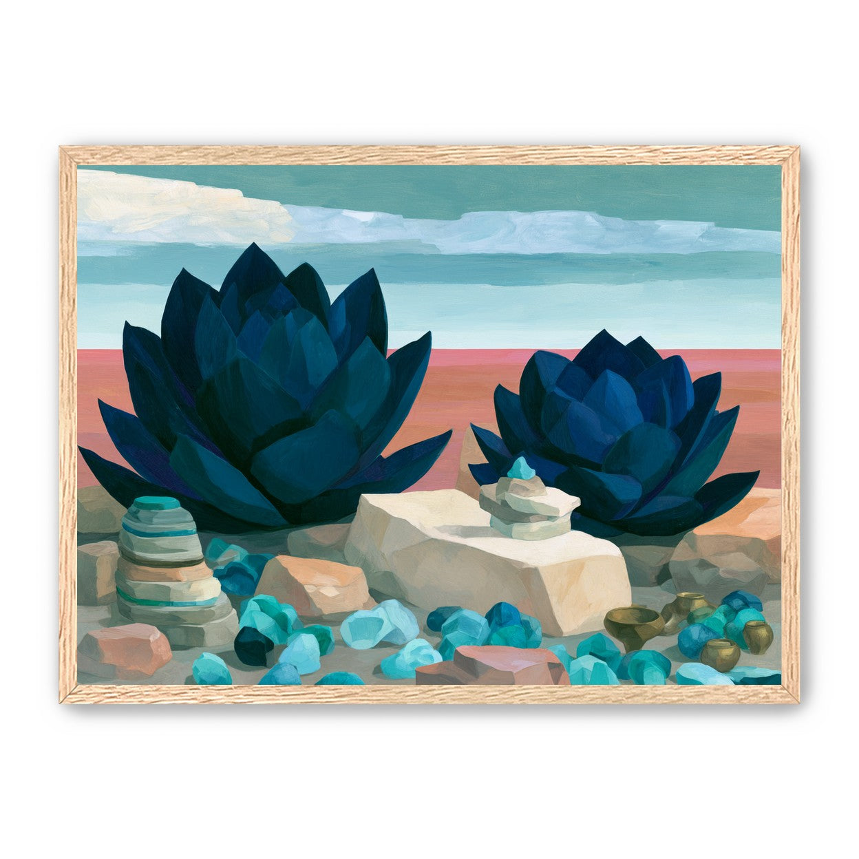 Deep blue blooms on coral ground