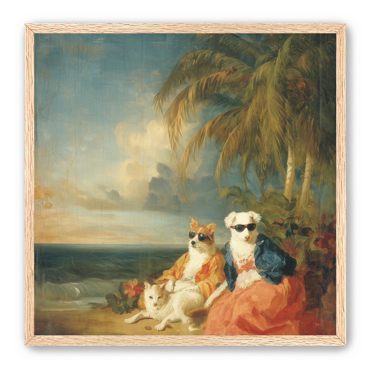 Sunglasses dogs under palms