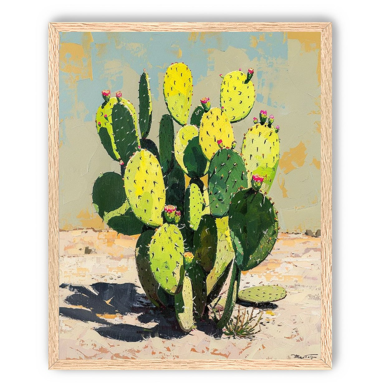 Yellow light on cactus pads