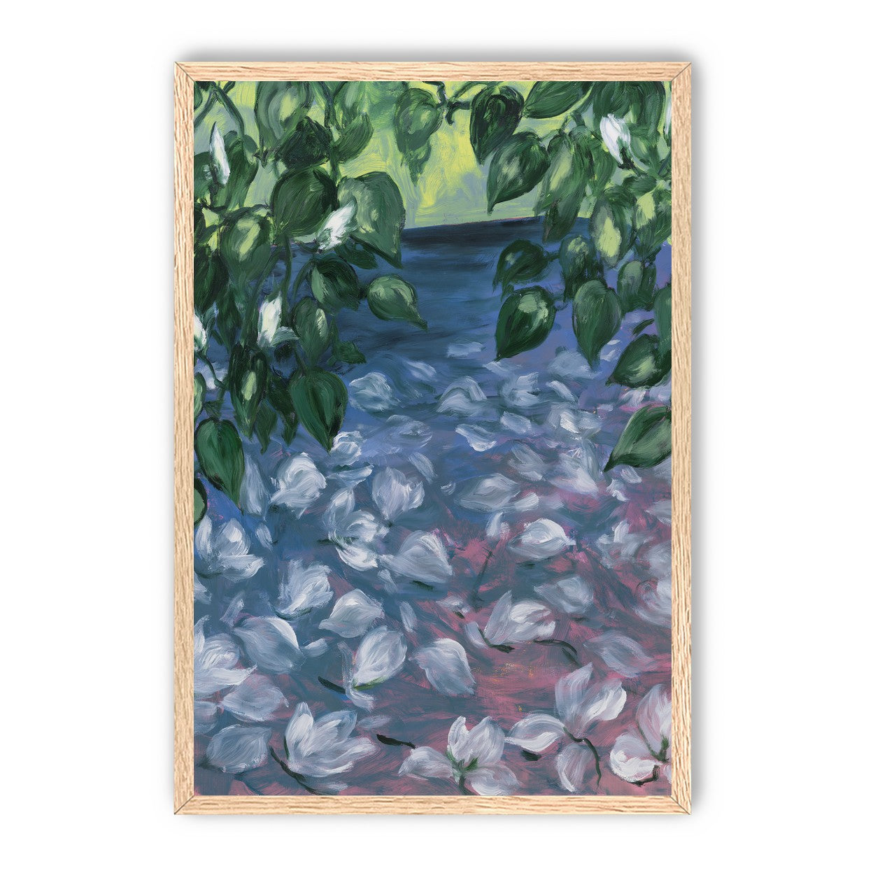White petals on blue pond