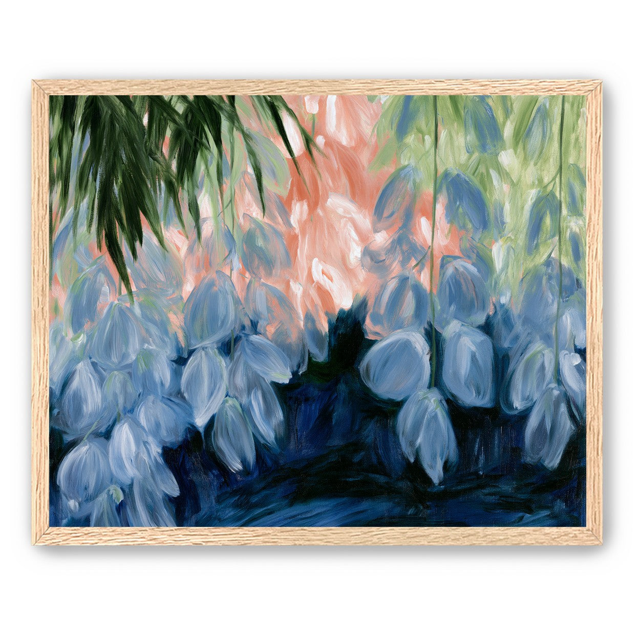Blue flowers under green leaves