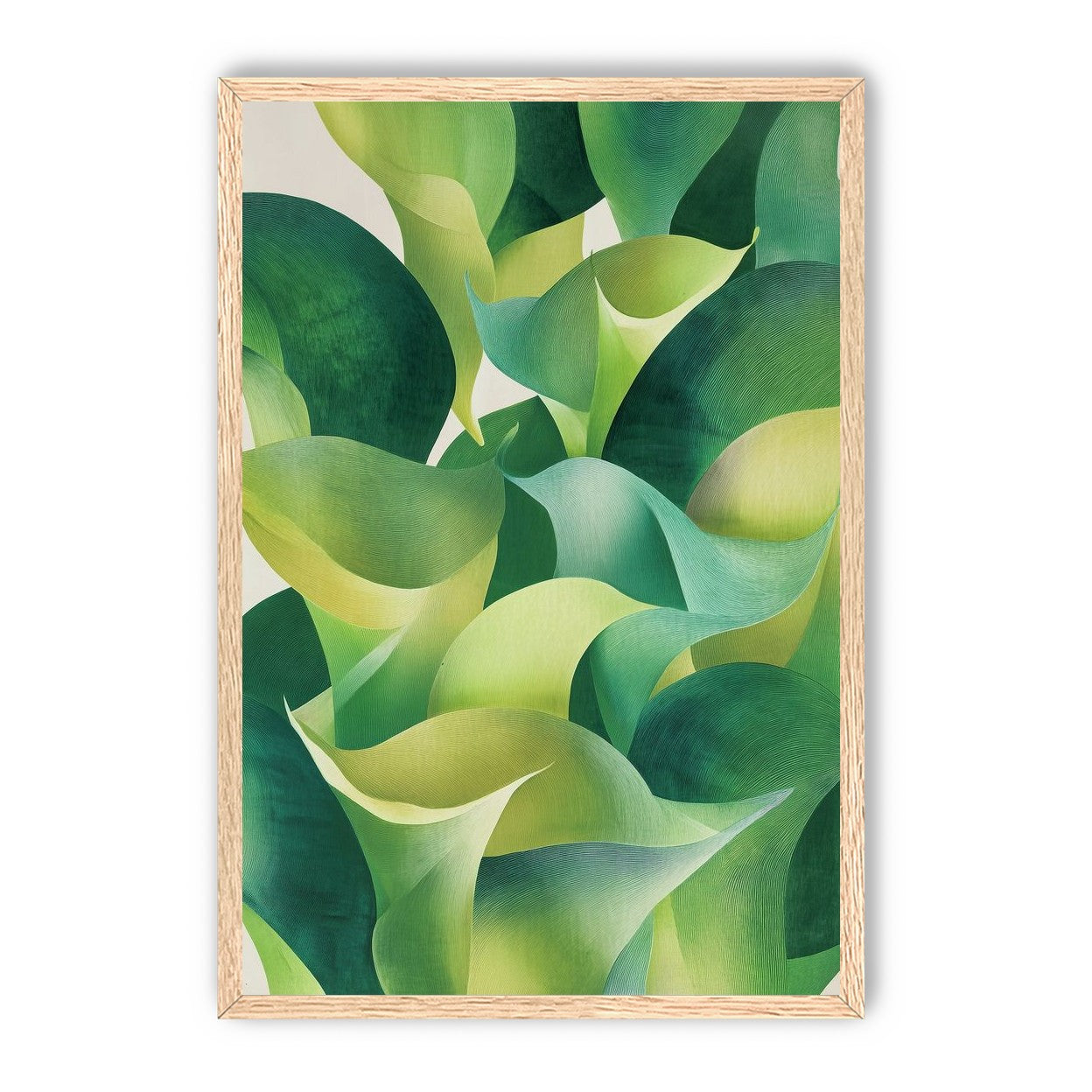 Overlapping curled green leaves
