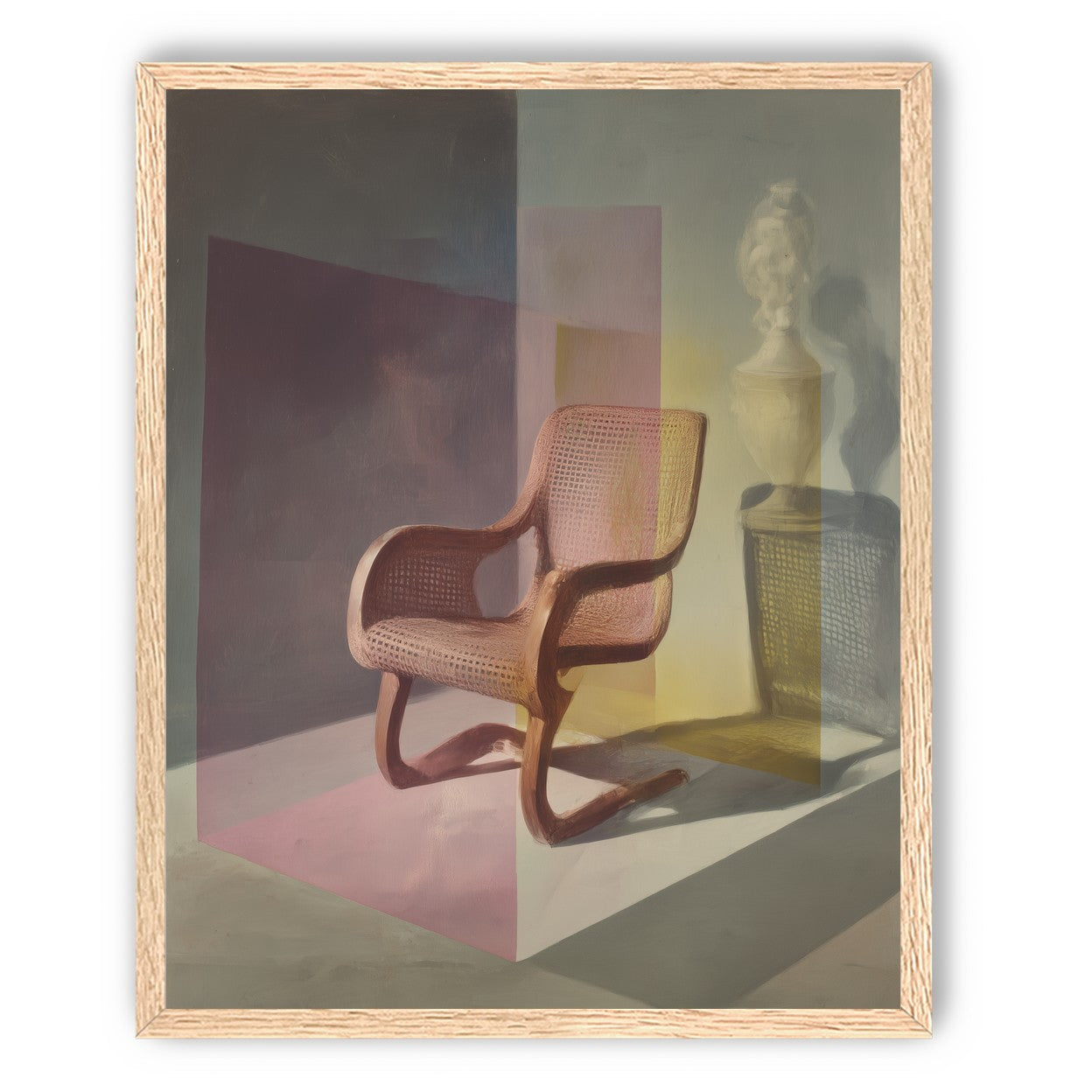 Cane chair within color panes