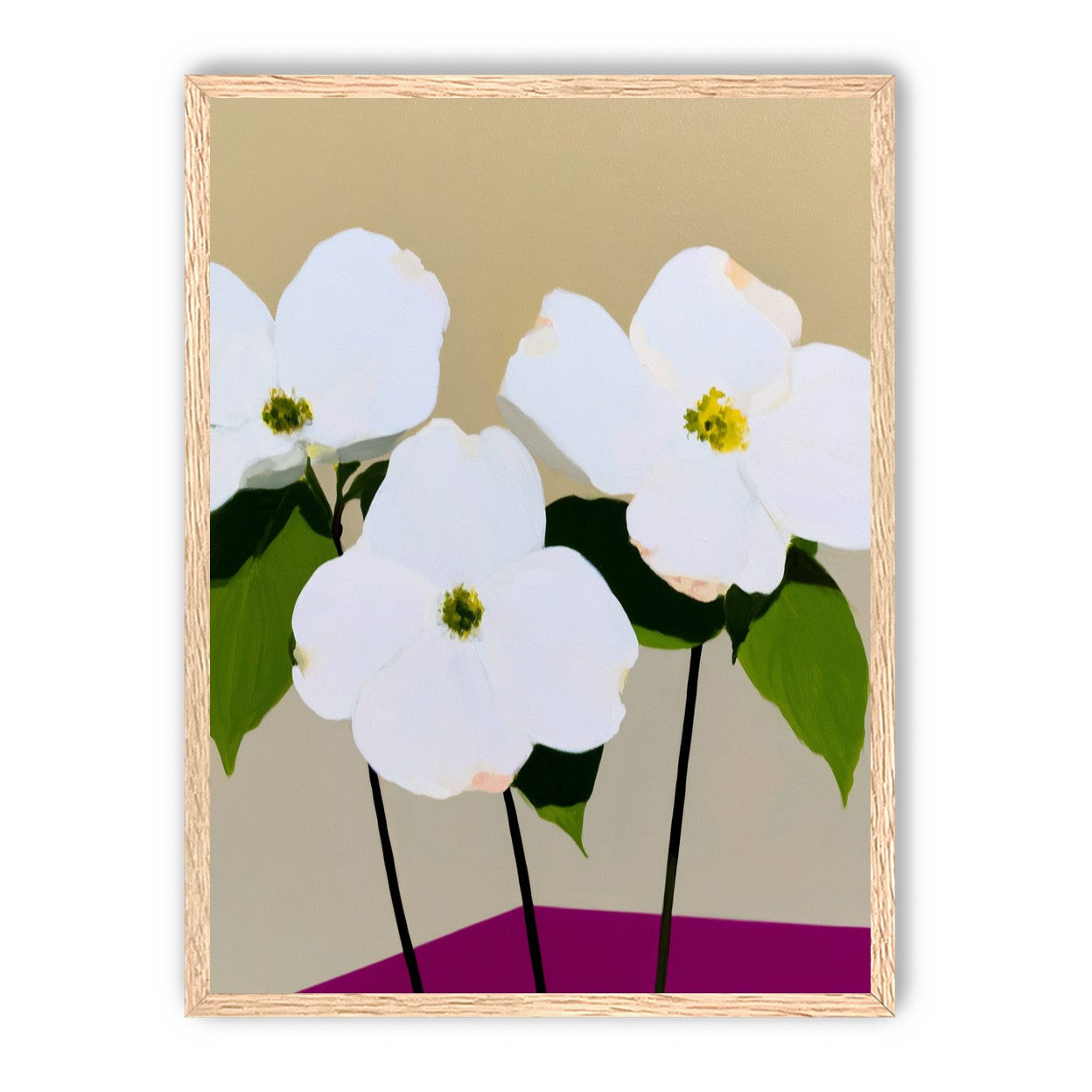 Three white flowers above purple