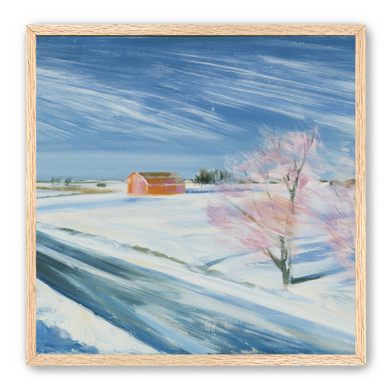 Orange barn beyond the road