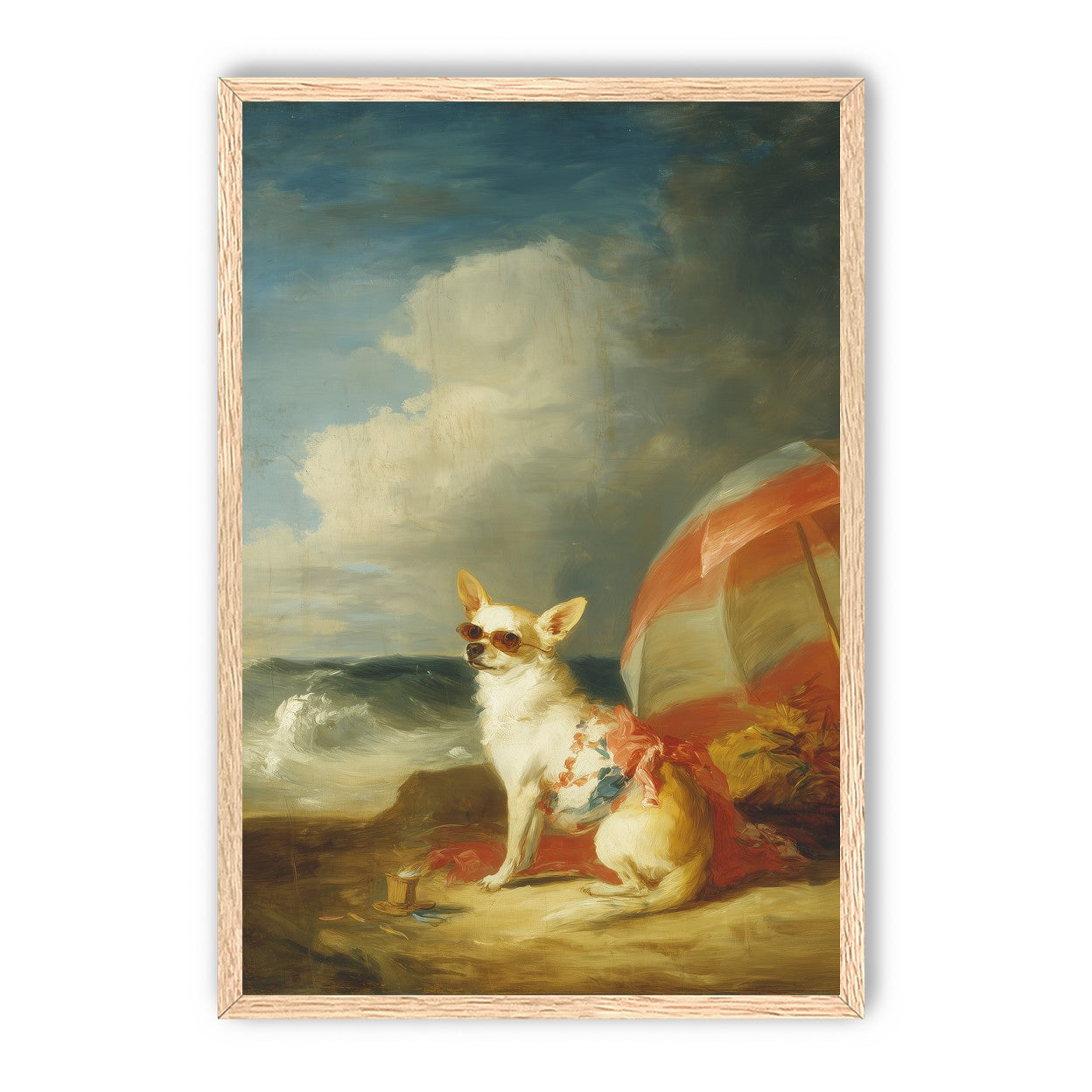 Red shade over seaside dog
