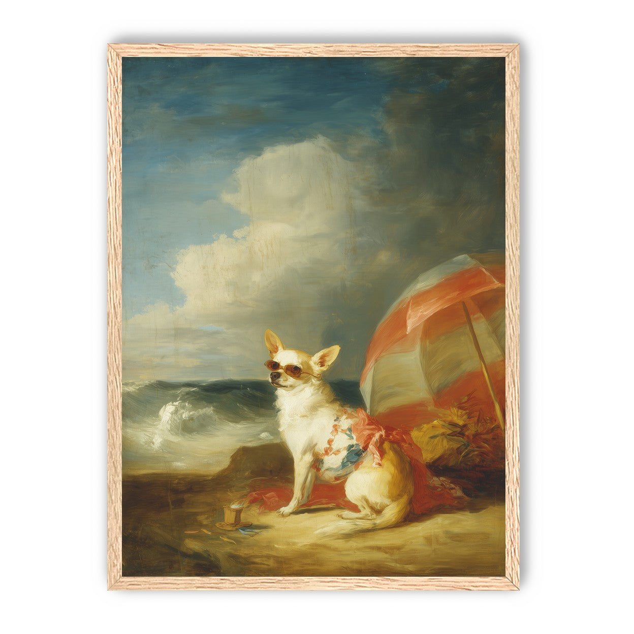Red shade over seaside dog