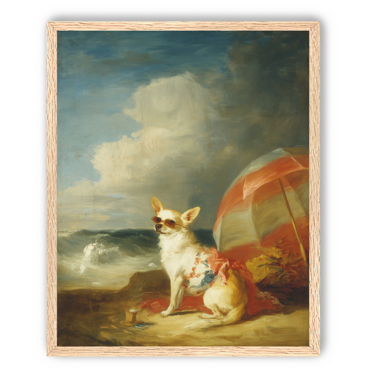 Red shade over seaside dog