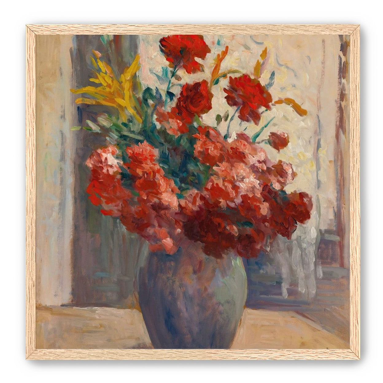 Flowers within a tall vase