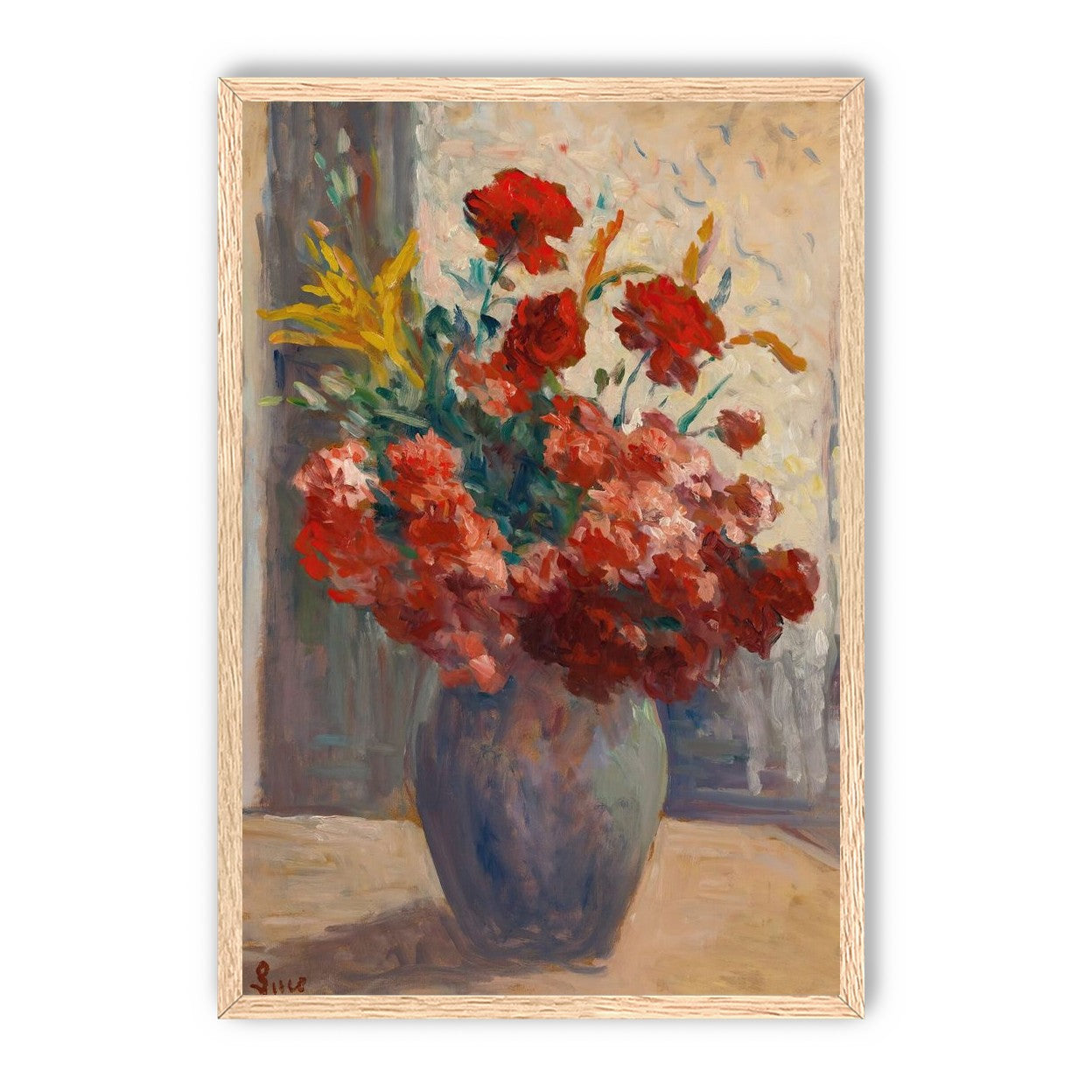 Flowers within a tall vase