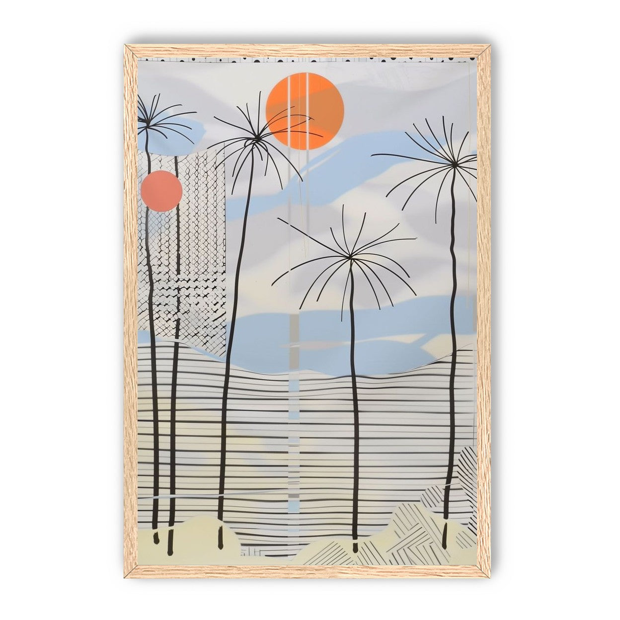 Two suns over striped hills