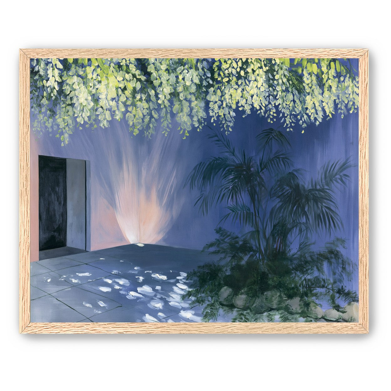Light beneath hanging blossoms