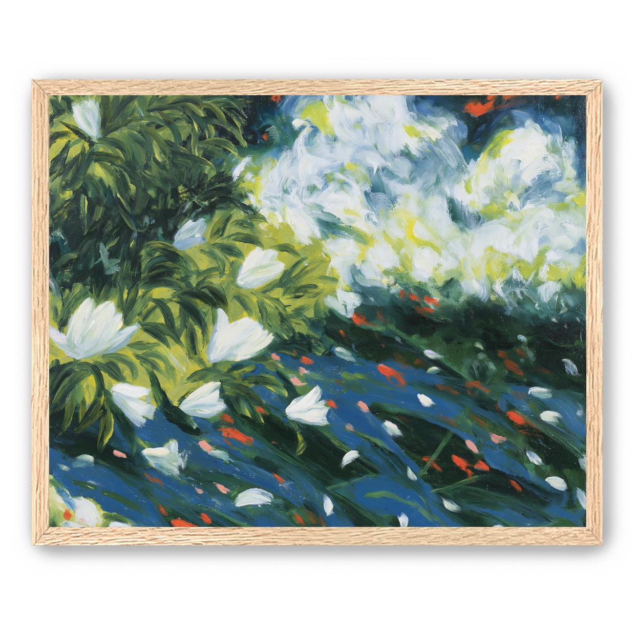 White petals on blue water