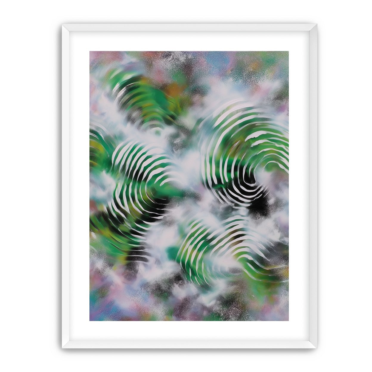 White haze over green spirals