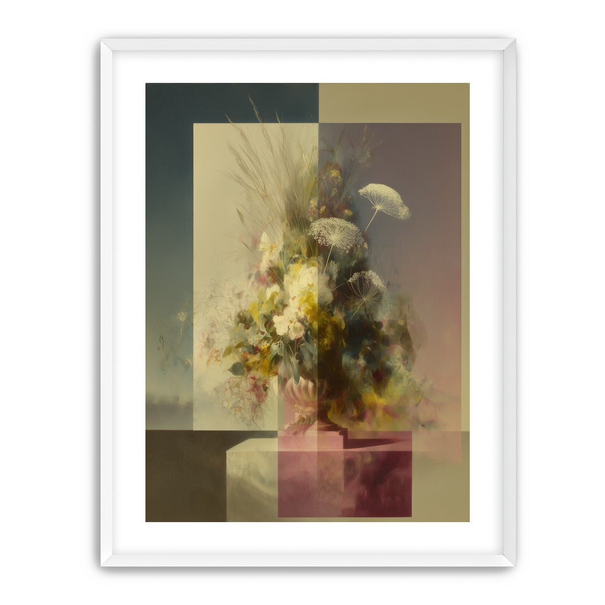 Vase of flowers within panes