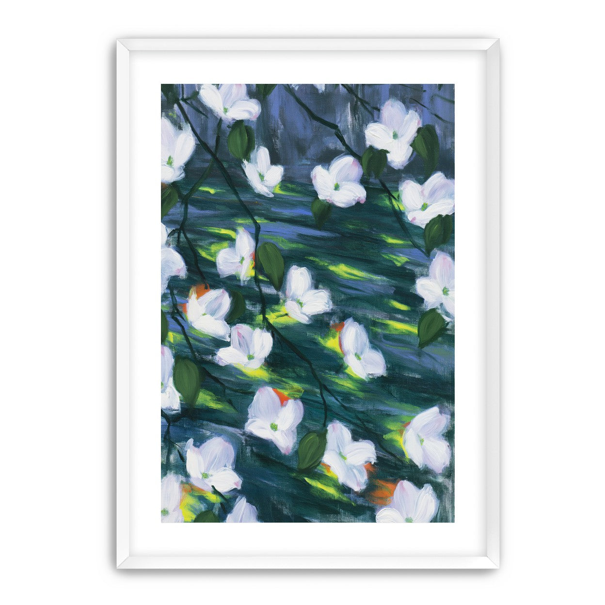 White blossoms on dark water