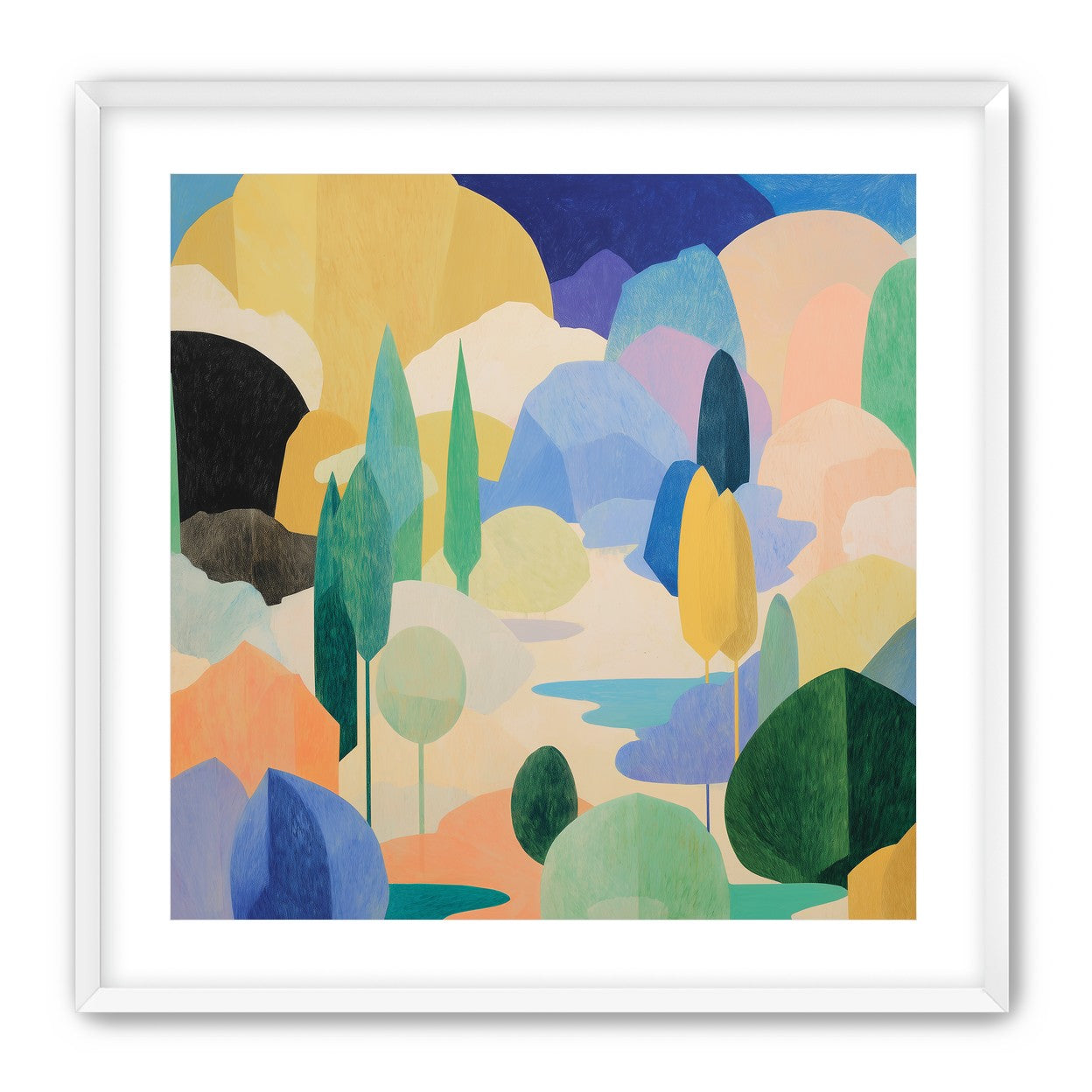 Ponds among pastel hills