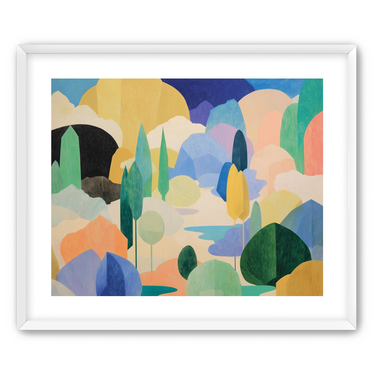 Ponds among pastel hills