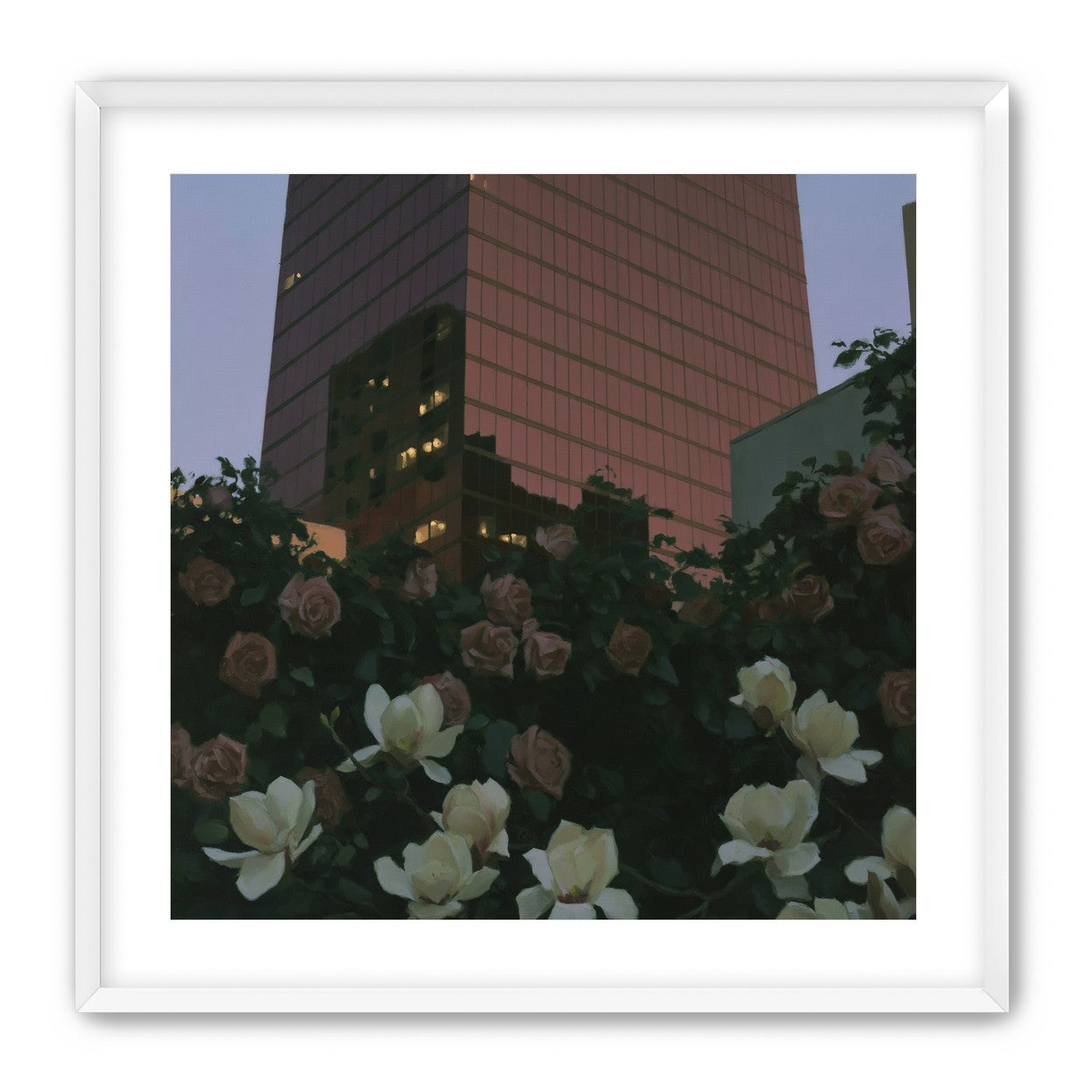 Pink tower above magnolias