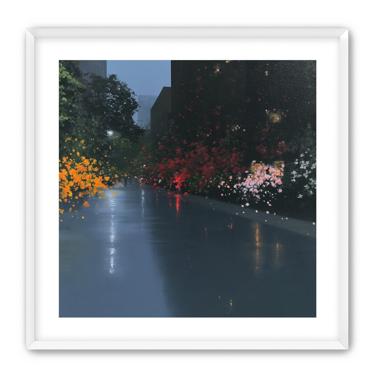Rainlight on the flowered street
