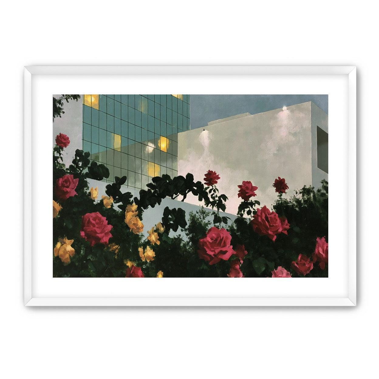 Roses under office lights
