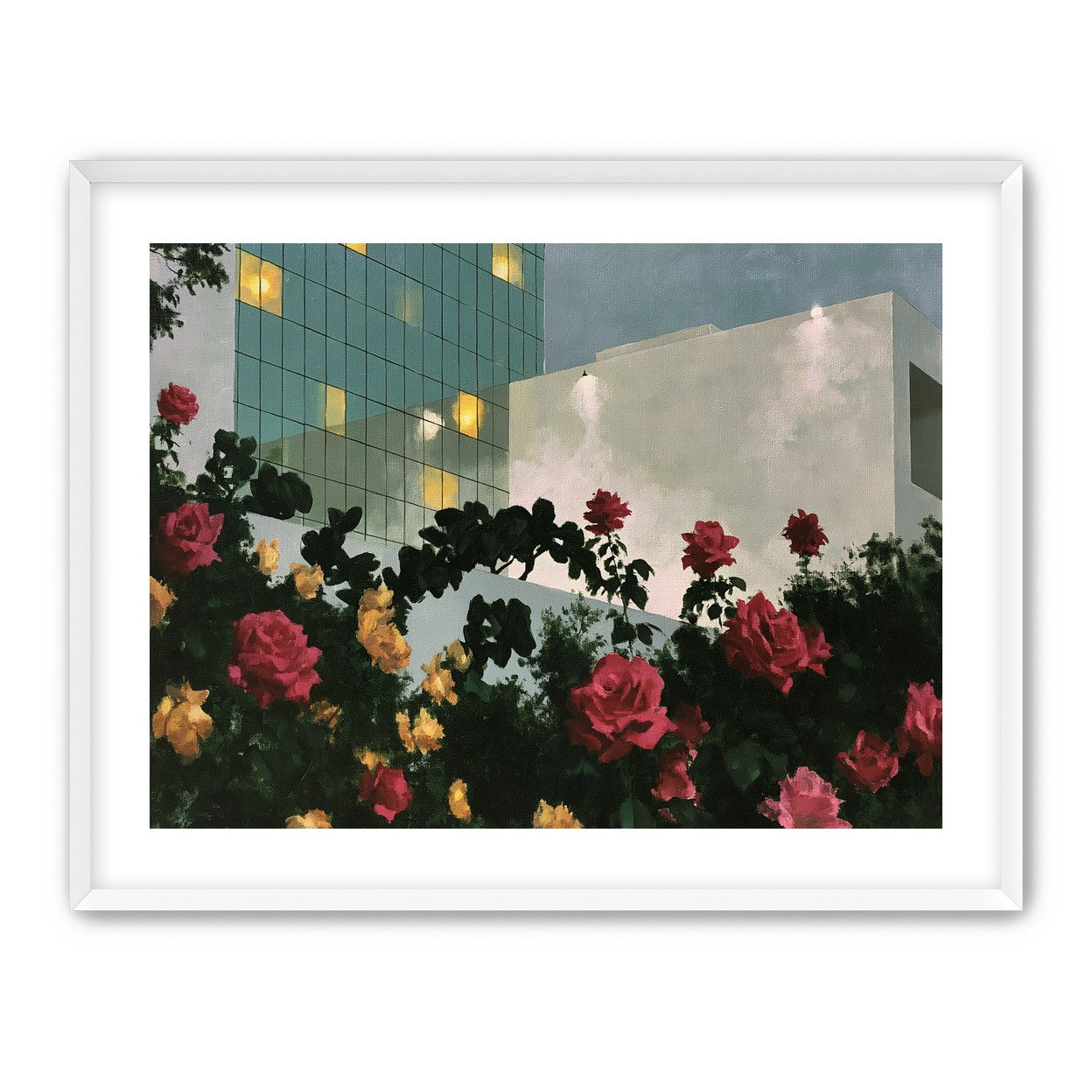 Roses under office lights