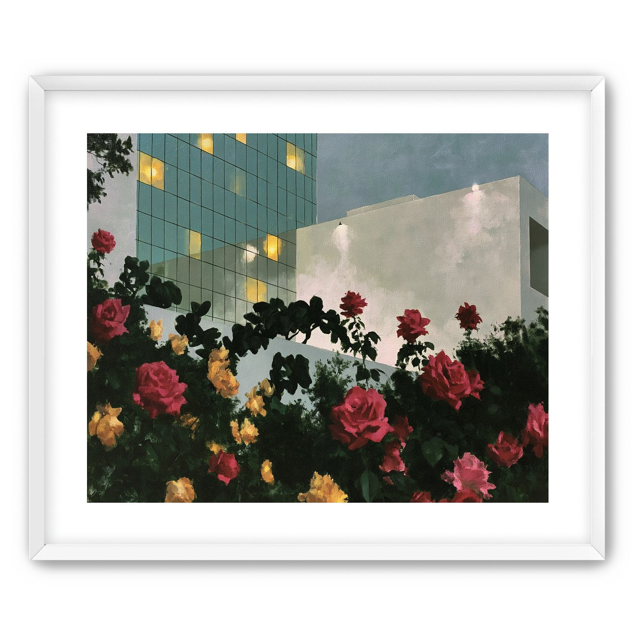 Roses under office lights