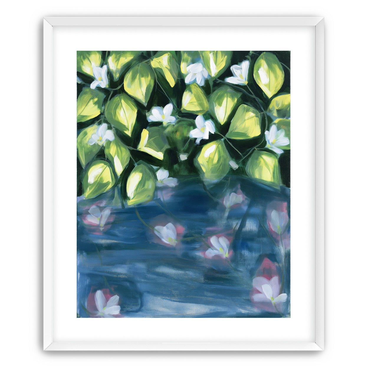 White flowers over blue water