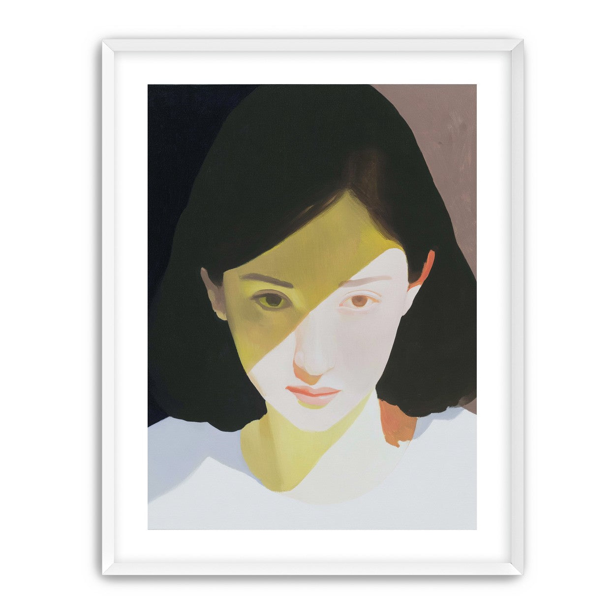 Yellow light across her face