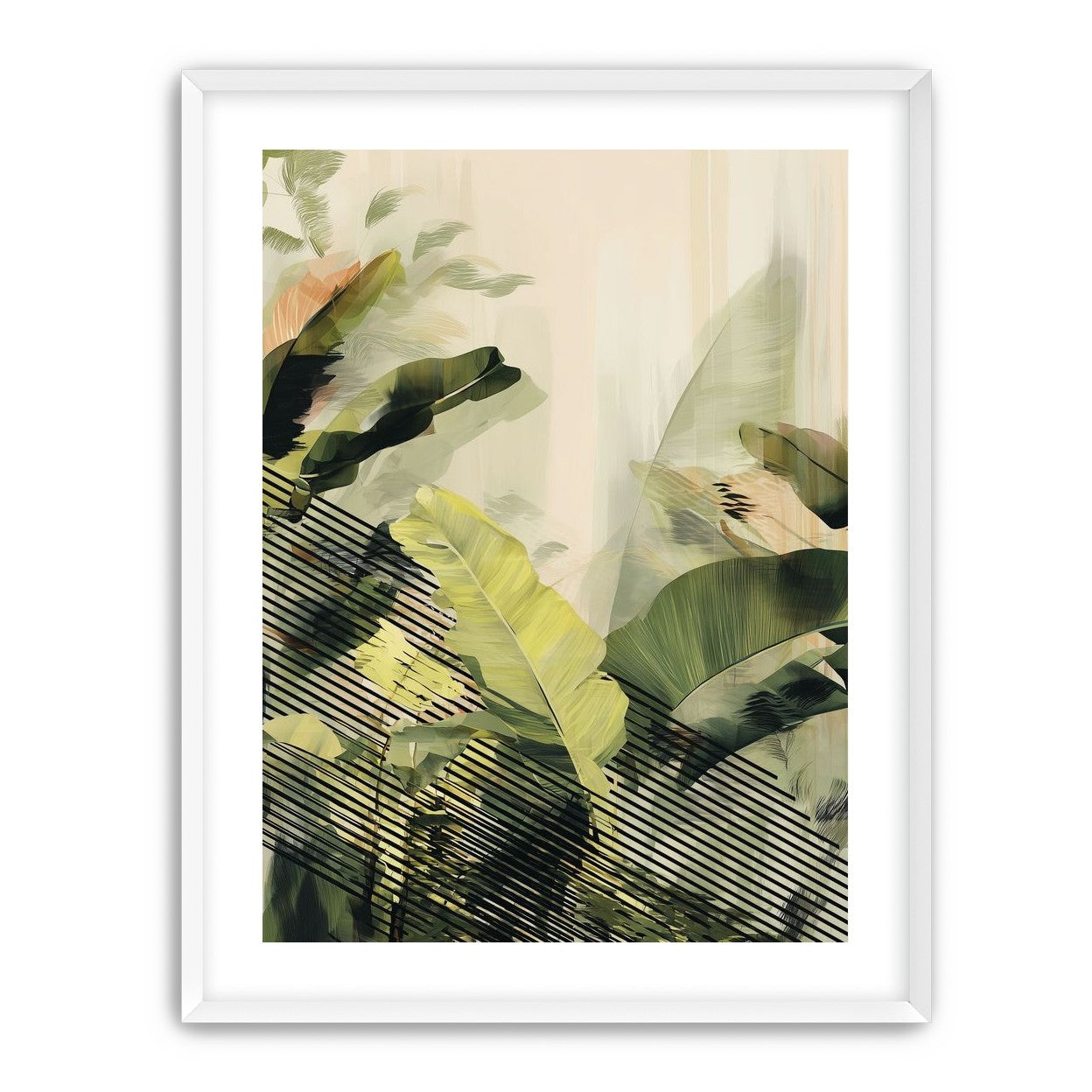 Green leaves over black stripes