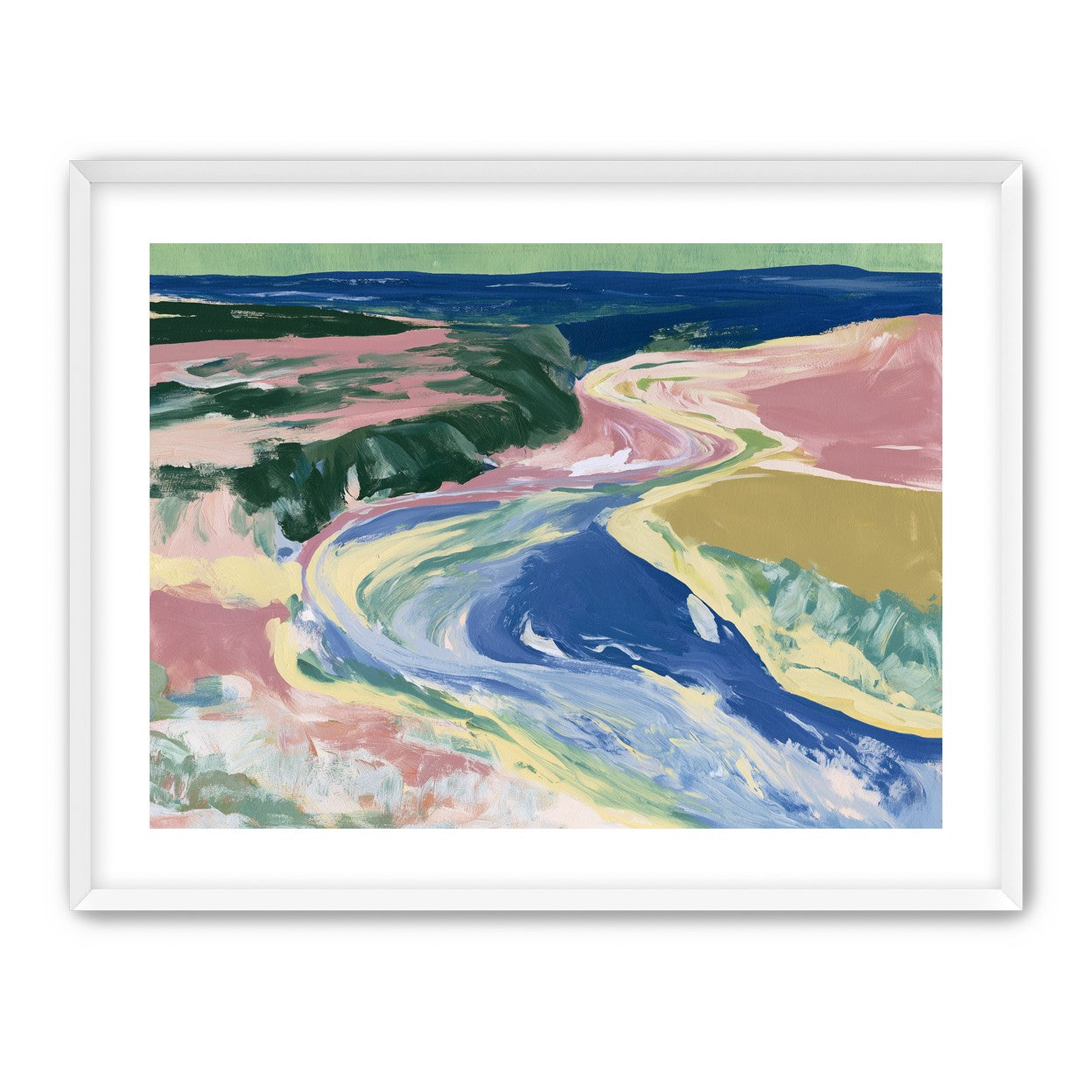 River bend in pink fields