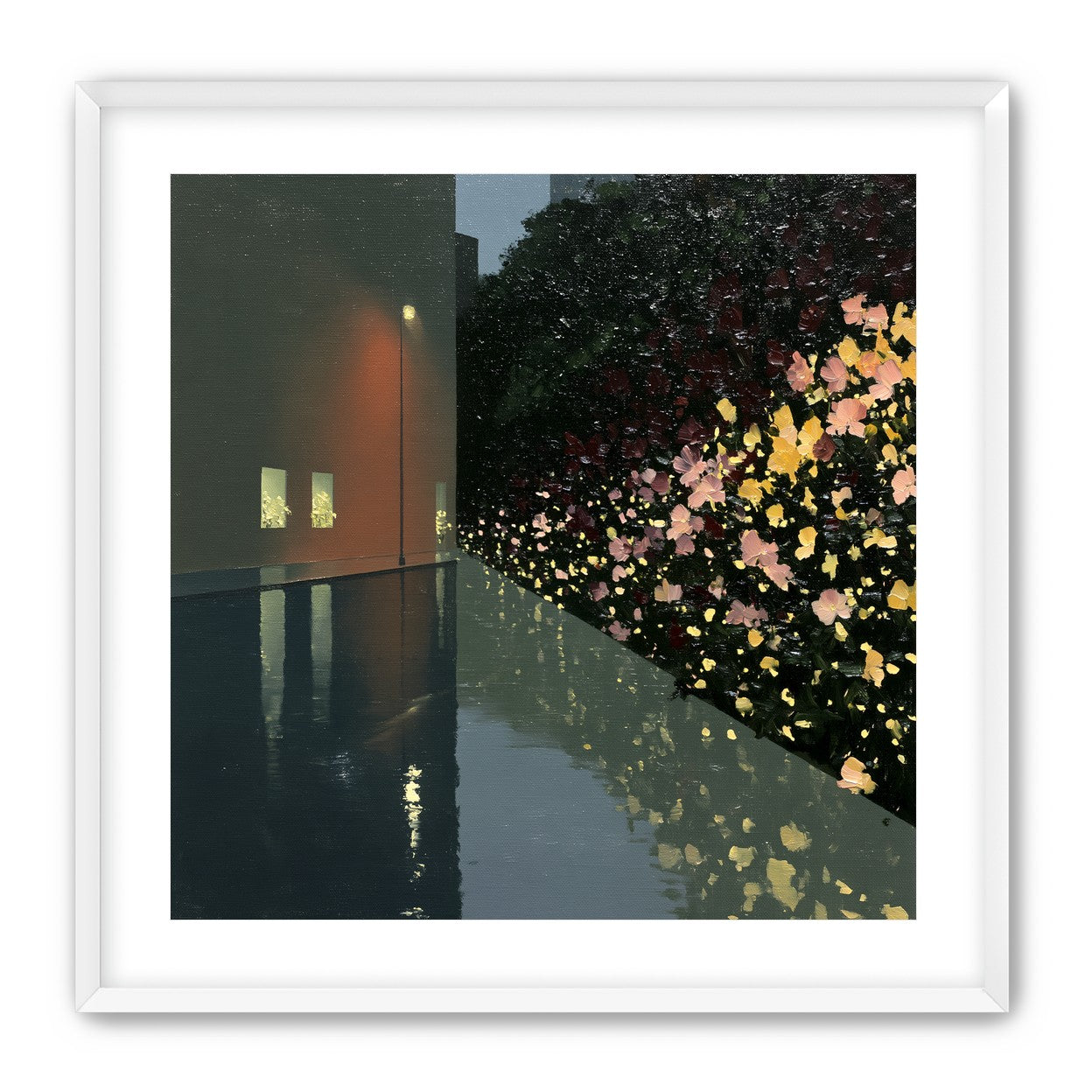 Flowers beside the wet wall