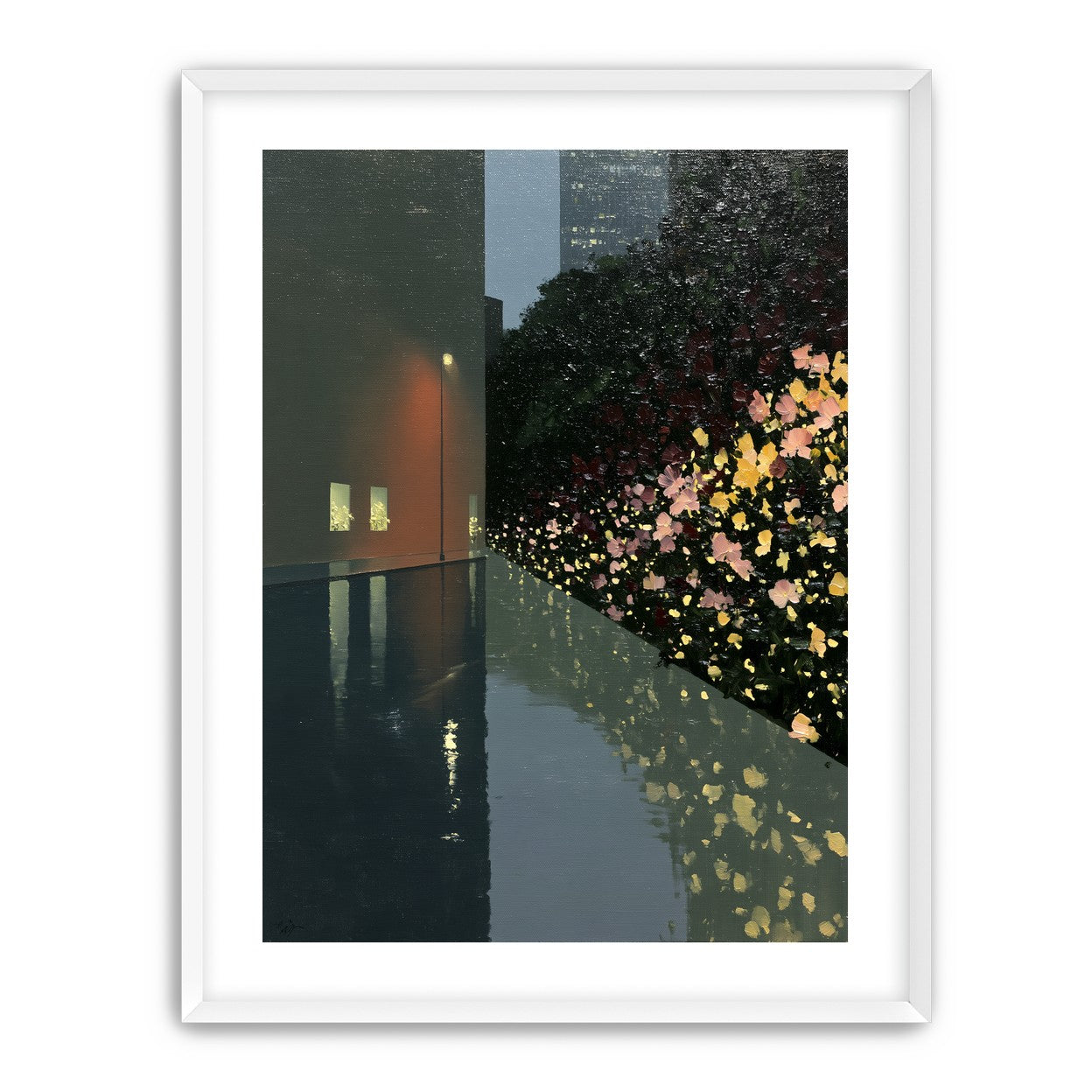 Flowers beside the wet wall