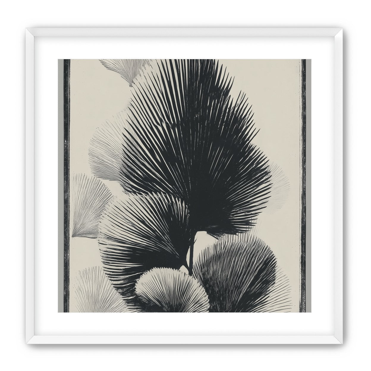 Fan fronds in ink shadow