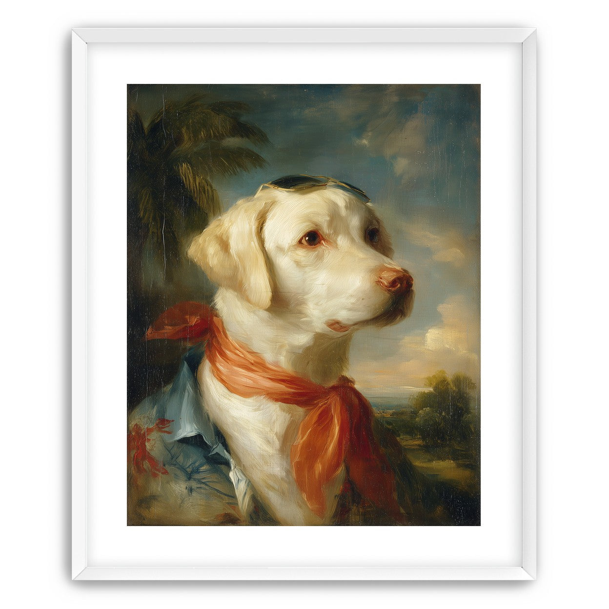 White dog in red scarf