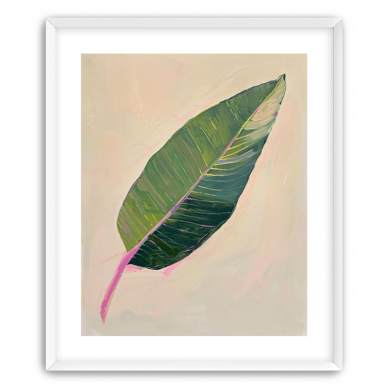 Green leaf with pink spine